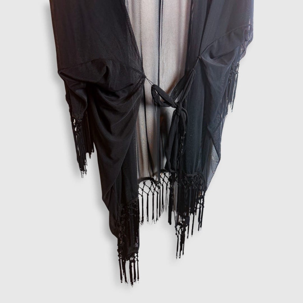 3 FOR $50! 🎁 MONTCE Swim Black Sheer Fringe Kimono OS - Picture 4 of 5